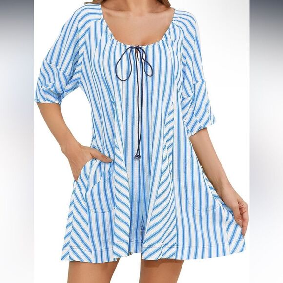 Womens Casual Striped Romper Dress - Picture 1 of 12
